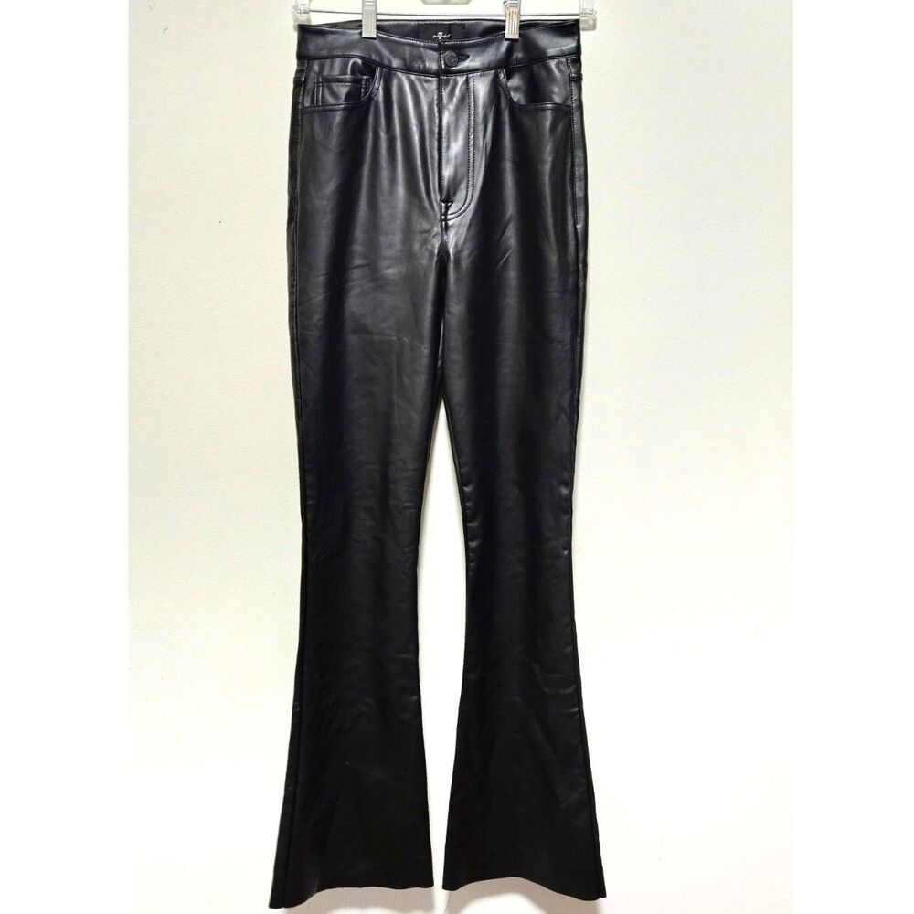 7 For All Mankind Faux Leather Flare Pants Black Sz 25